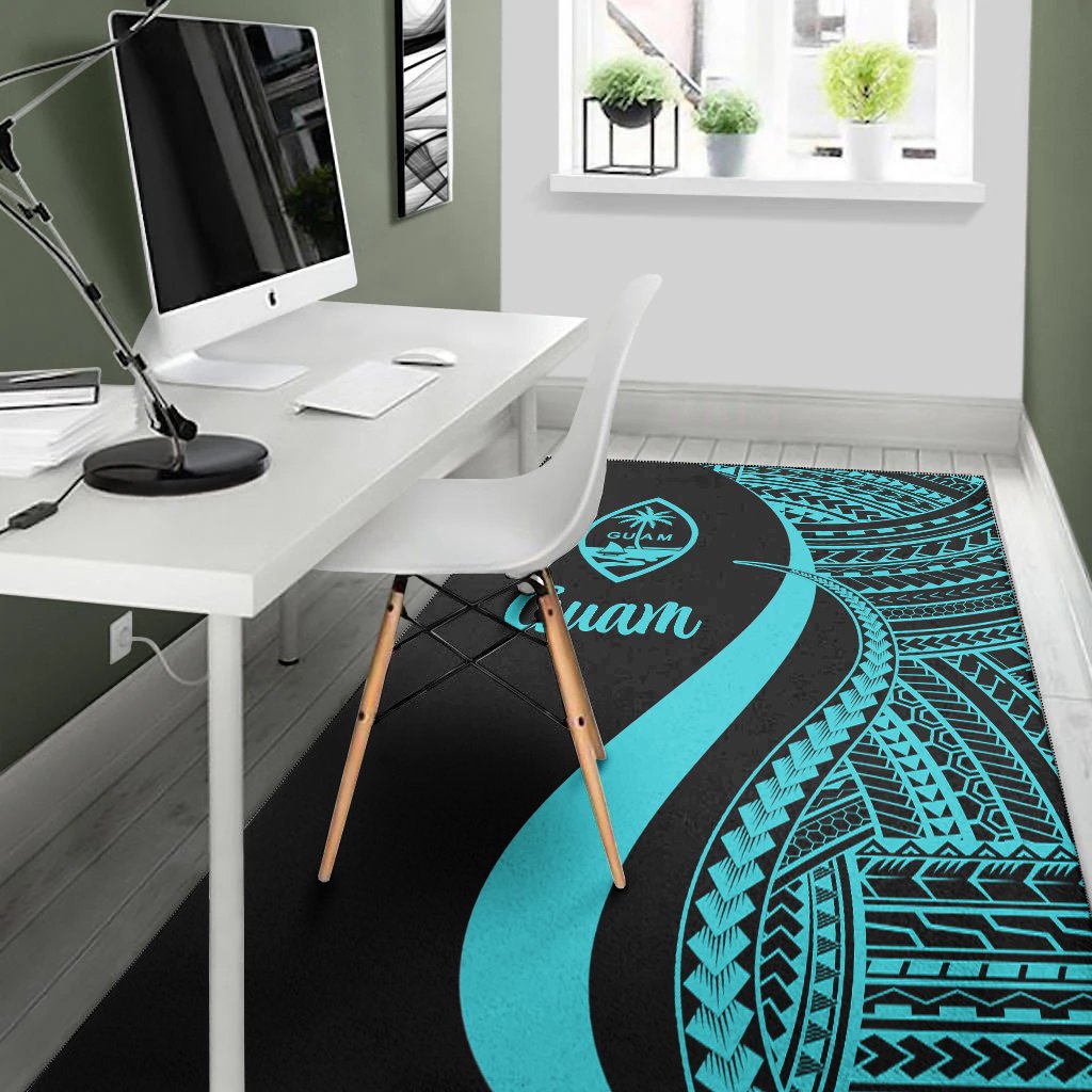 Guam Area Rug - Turquoise Polynesian Tentacle Tribal Pattern