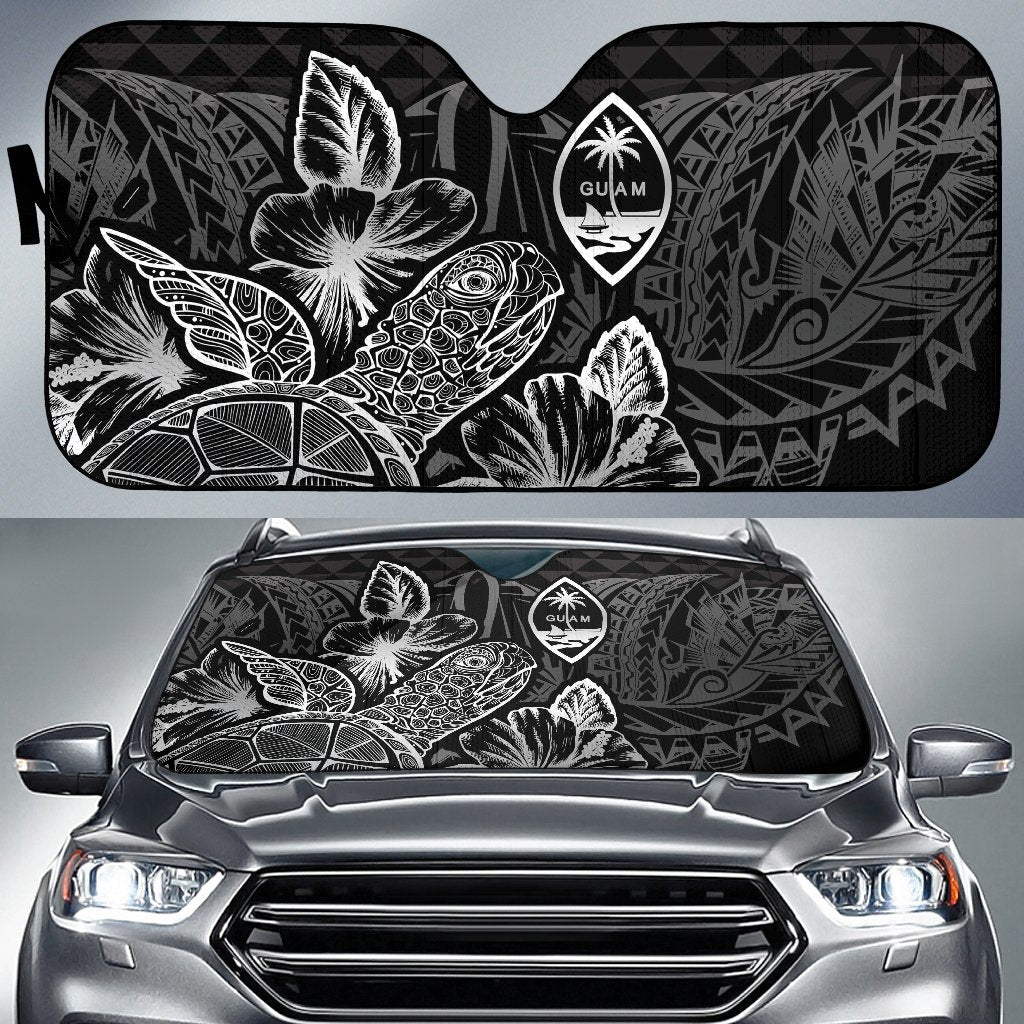 Guam Auto Sun Shades Turtle Hibiscus Black