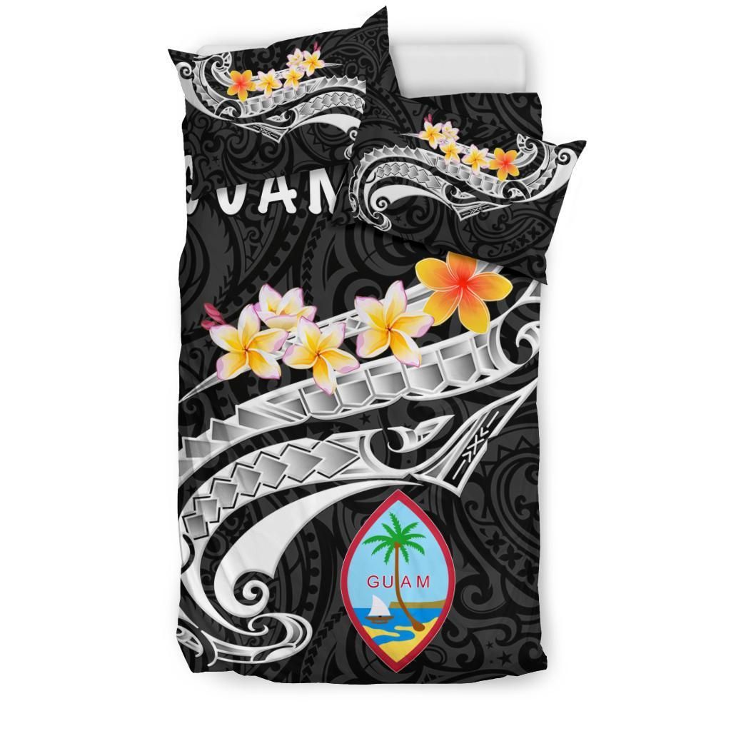Guam Bedding Set - Guam Seal Polynesian Patterns Plumeria (Black)