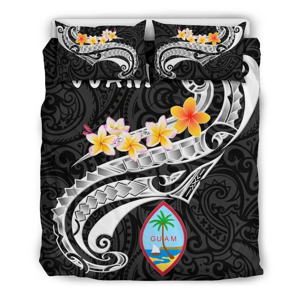 Guam Bedding Set - Guam Seal Polynesian Patterns Plumeria (Black)