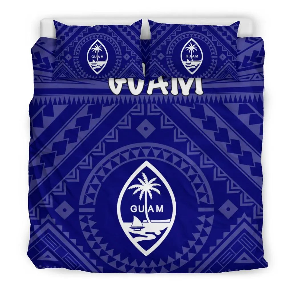 Guam Bedding Set - Guam Seal With Polynesian Tattoo Style (Blue)