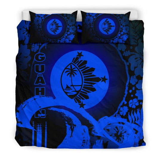 Guam Duvet Cover Set - Hibiscus And Wave Blue