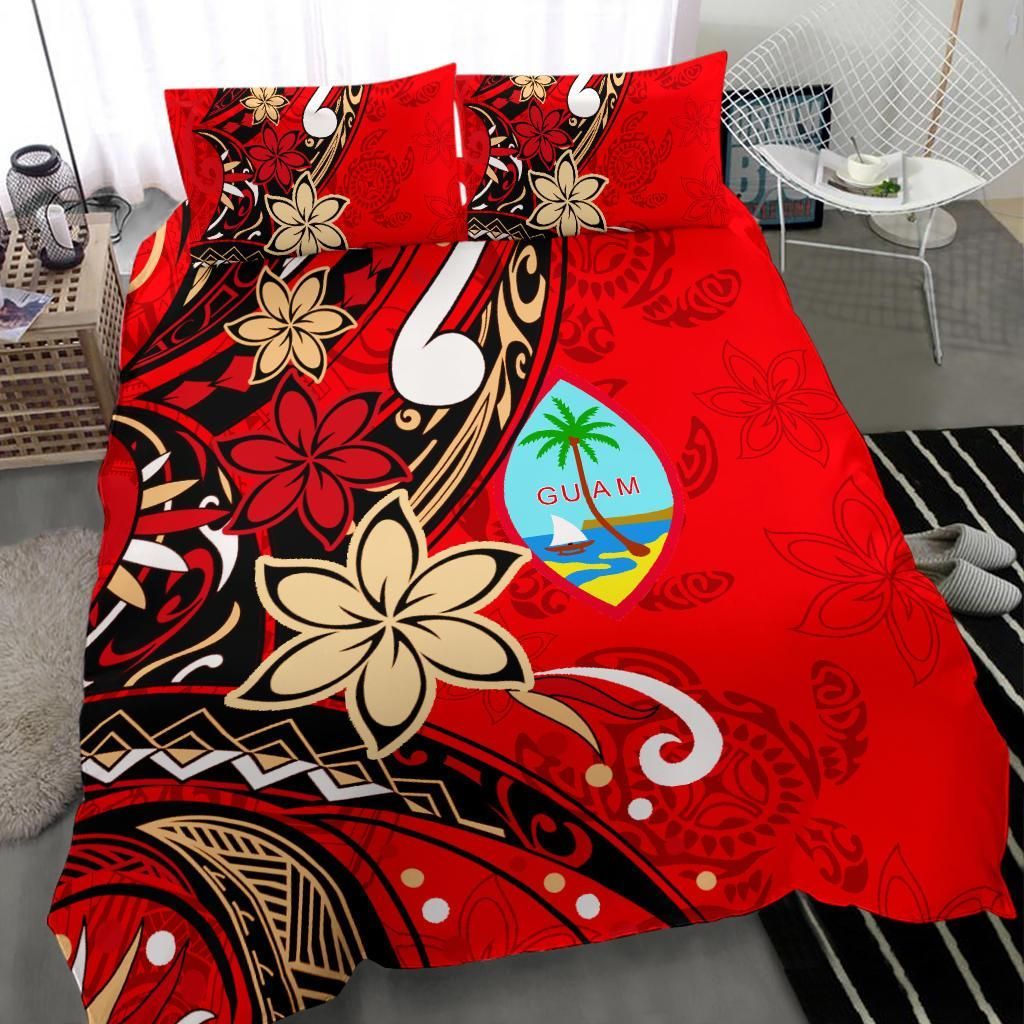 Guam Bedding Set - Tribal Flower With Special Turtles Red Color