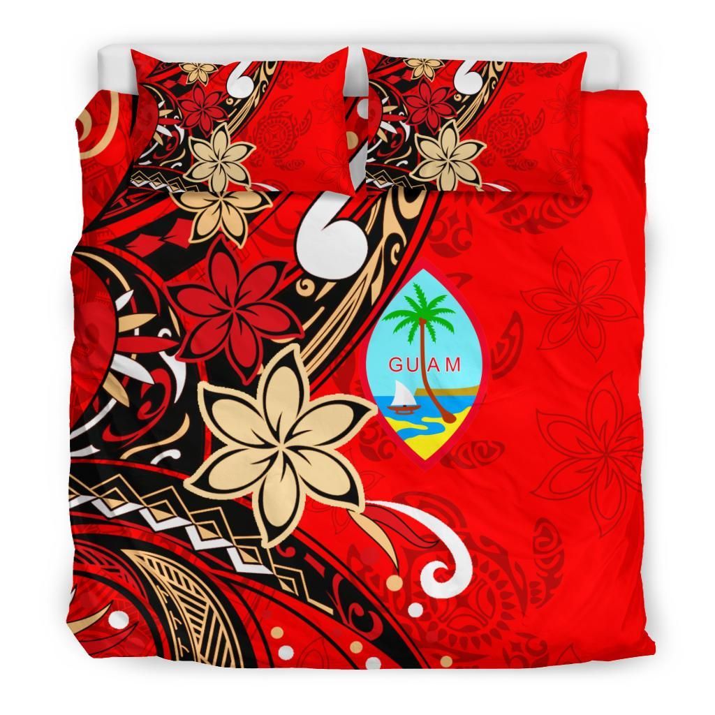 Guam Bedding Set - Tribal Flower With Special Turtles Red Color