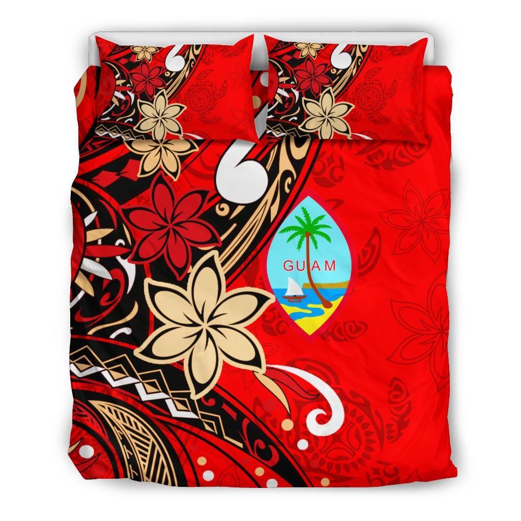 Guam Bedding Set - Tribal Flower With Special Turtles Red Color
