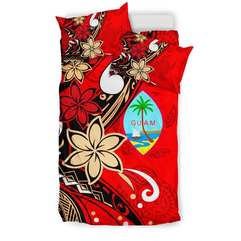 Guam Bedding Set - Tribal Flower With Special Turtles Red Color