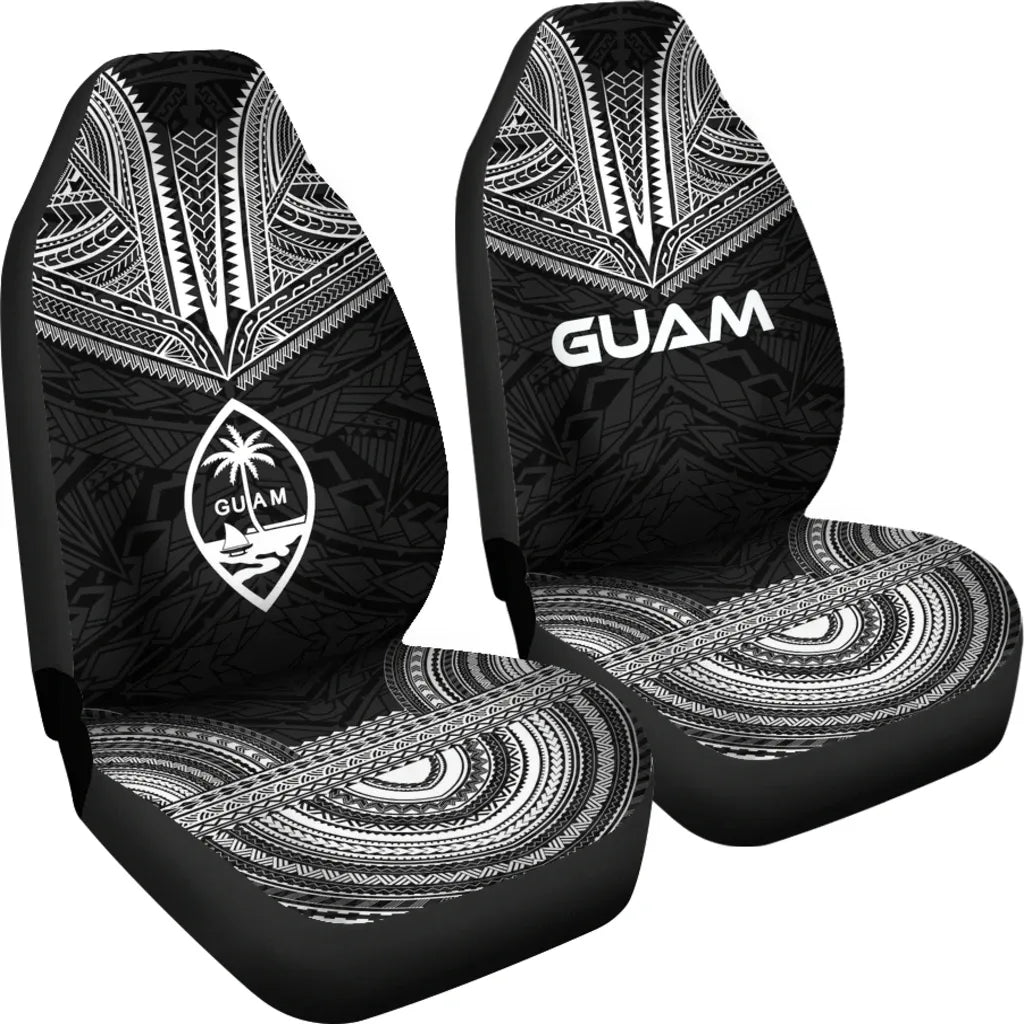 Guam Car Seat Cover - Guam Coat Of Arms Polynesian Chief Tattoo Black Version