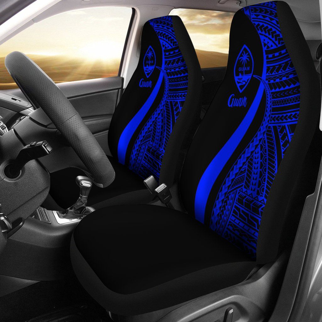 Guam Car Seat Covers - Blue Polynesian Tentacle Tribal Pattern