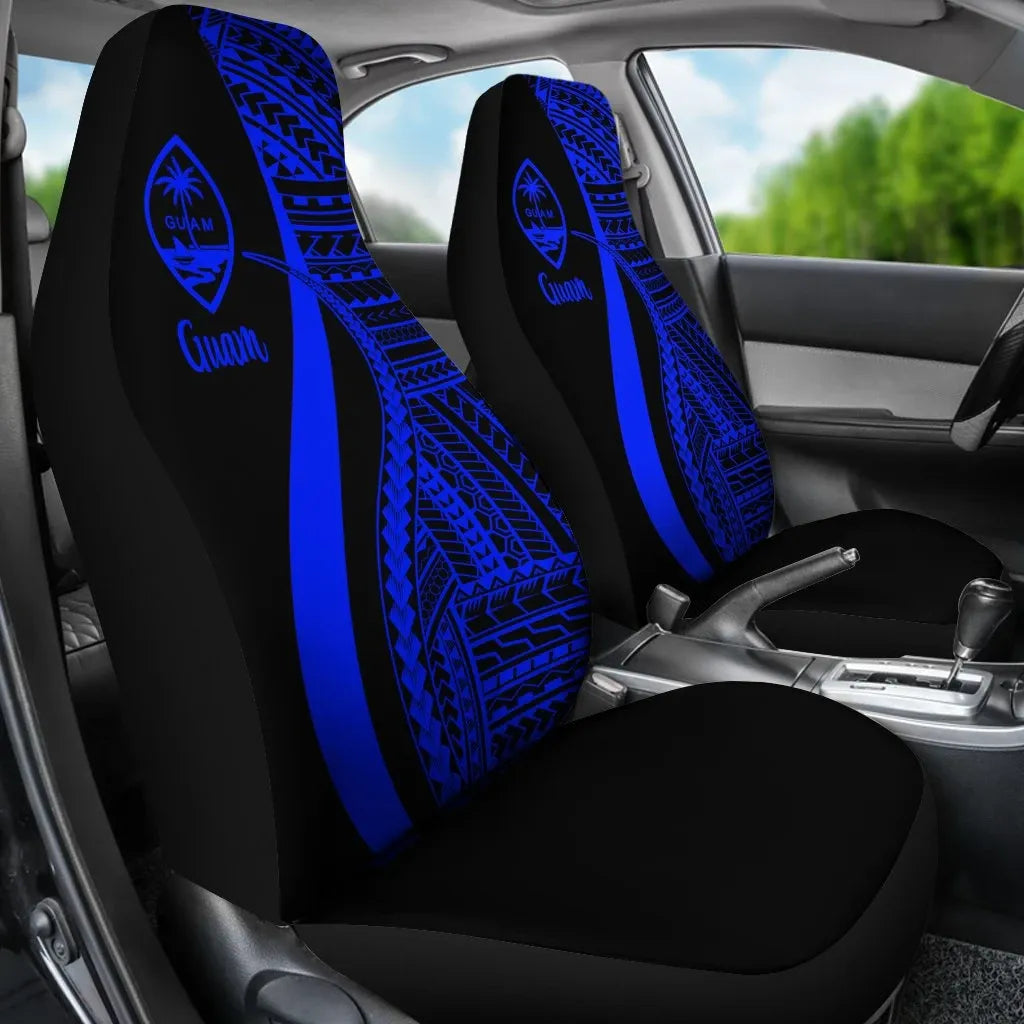 Guam Car Seat Covers - Blue Polynesian Tentacle Tribal Pattern