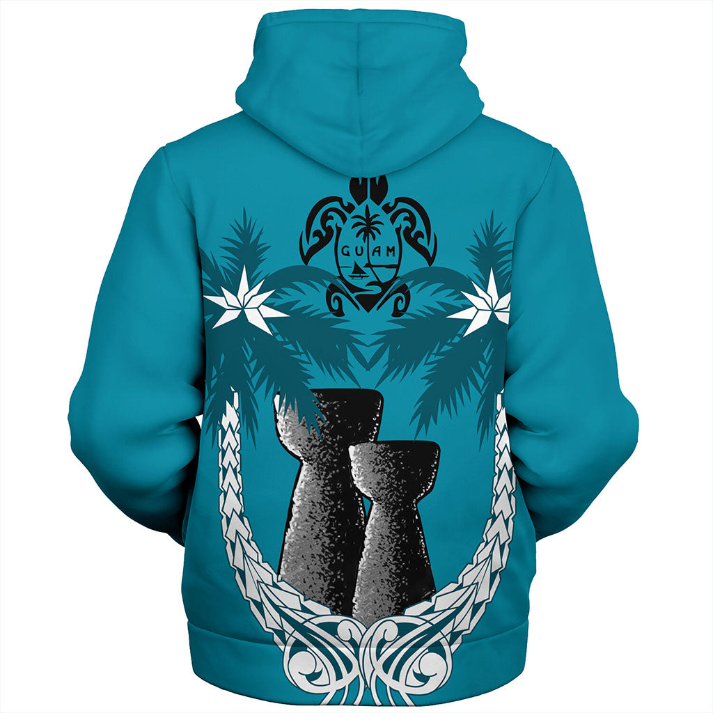 Guam Sherpa Hoodie Coconut Tree With Coat Of Arms