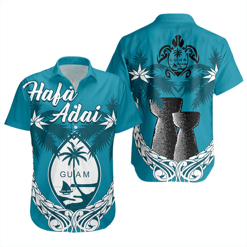 Guam Short Sleeve Shirt Coconut Tree With Coat Of Arms