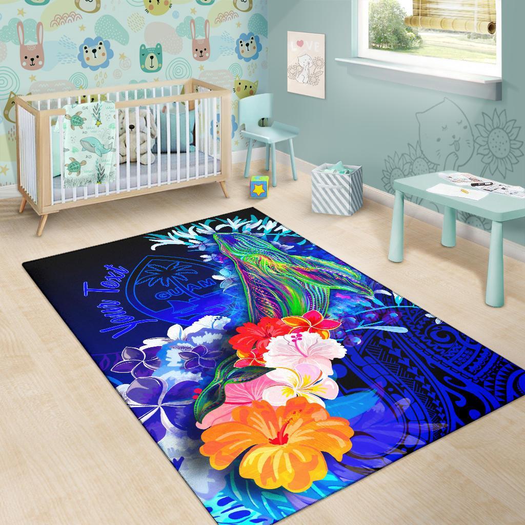 Guam Custom Personalised Area Rug - Humpback Whale with Tropical Flowers (Blue)