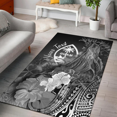 Guam Custom Personalised Area Rug - Humpback Whale with Tropical Flowers (White)