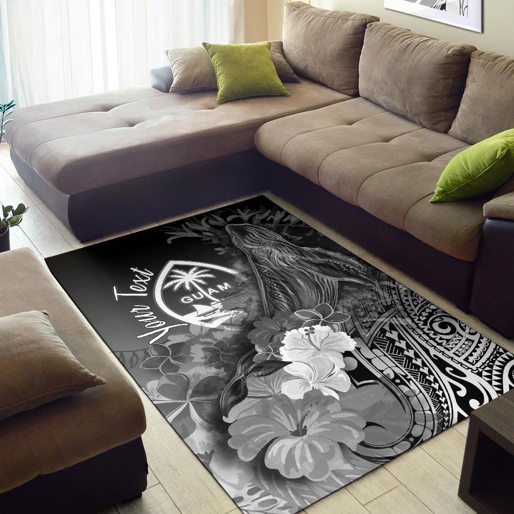 Guam Custom Personalised Area Rug - Humpback Whale with Tropical Flowers (White)