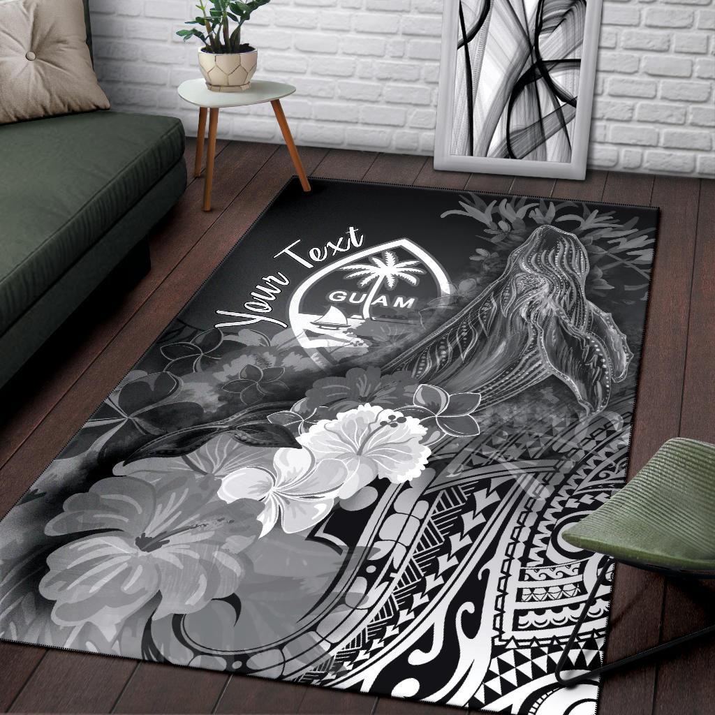 Guam Custom Personalised Area Rug - Humpback Whale with Tropical Flowers (White)