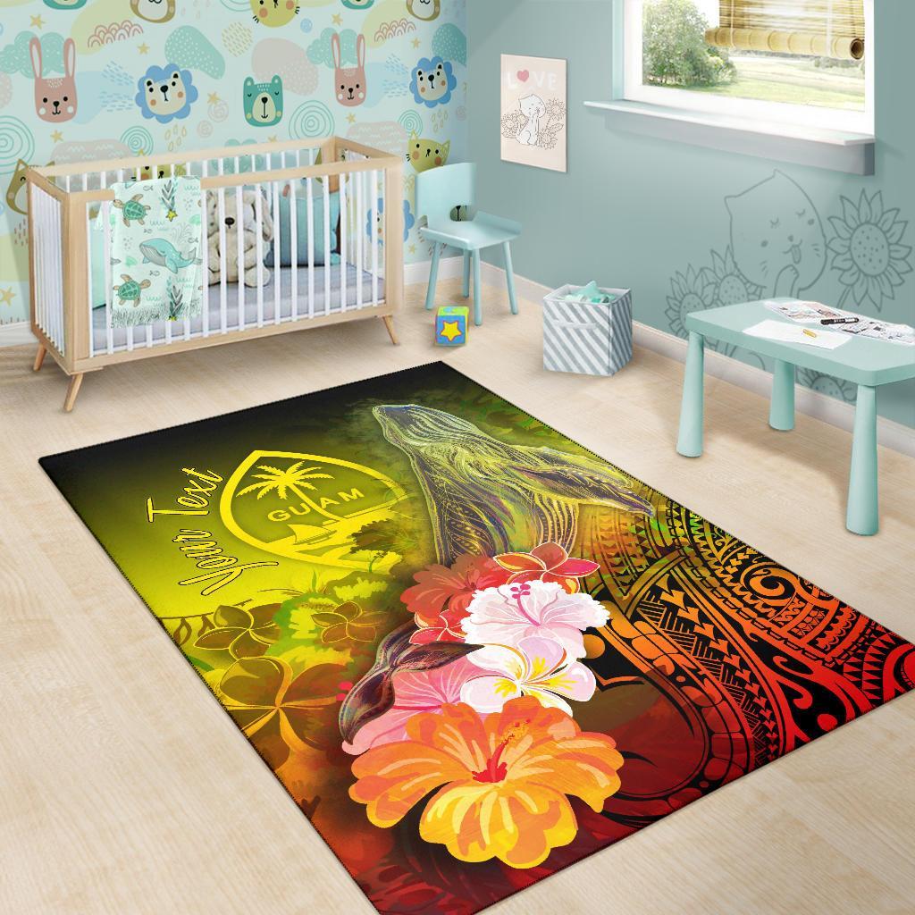Guam Custom Personalised Area Rug - Humpback Whale with Tropical Flowers (Yellow)