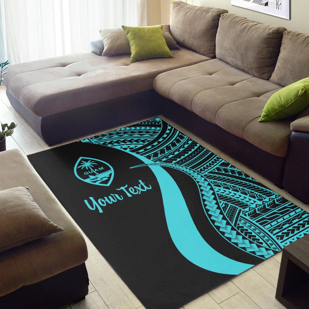 Guam Custom Personalised Area Rug - Turquoise Polynesian Tentacle Tribal Pattern