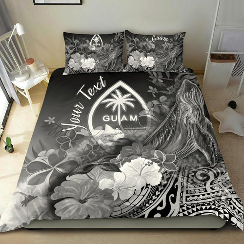 Guam Custom Personalised Bedding Set - Humpback Whale With Tropical Flowers (White)