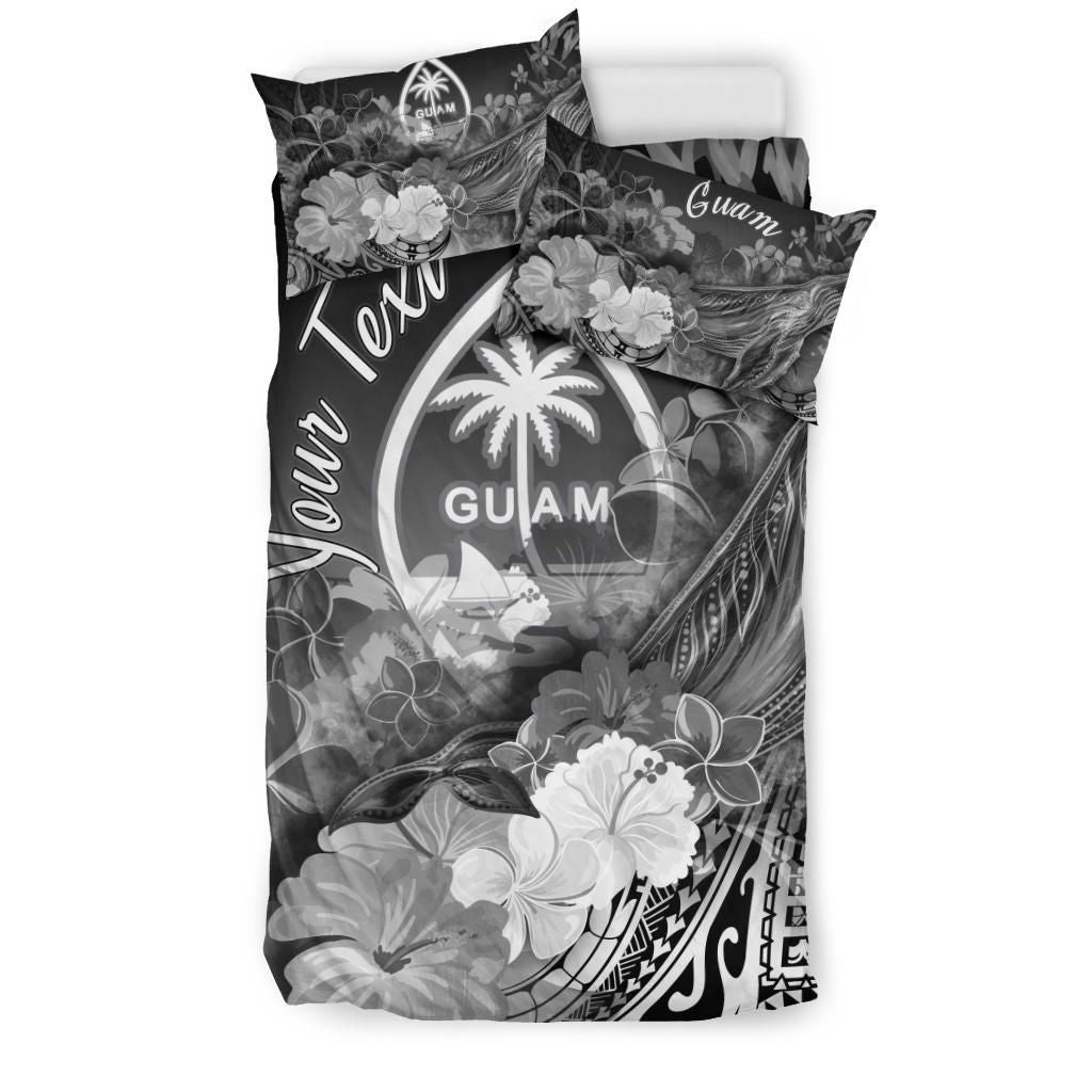 Guam Custom Personalised Bedding Set - Humpback Whale With Tropical Flowers (White)