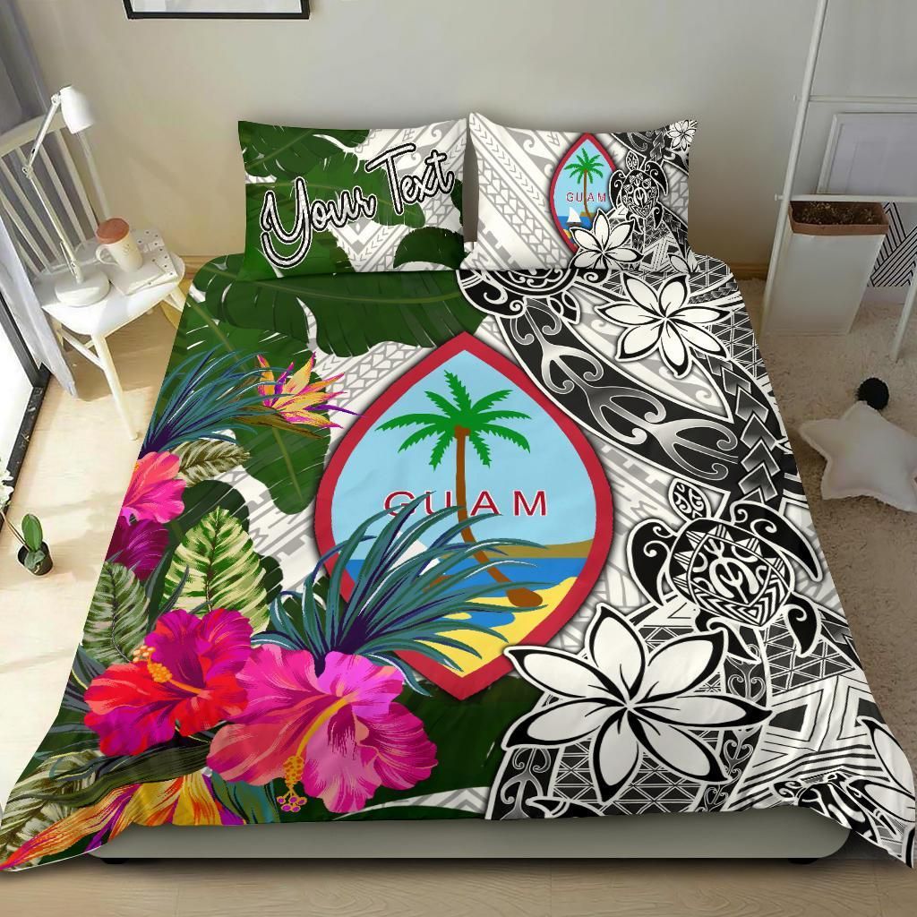 Guam Custom Personalised Bedding Set White - Turtle Plumeria Banana Leaf