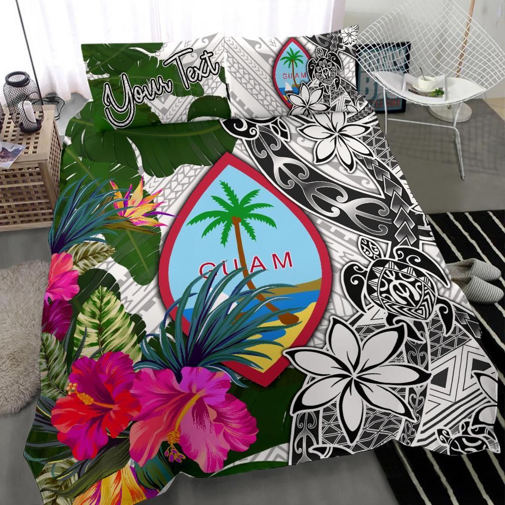 Guam Custom Personalised Bedding Set White - Turtle Plumeria Banana Leaf