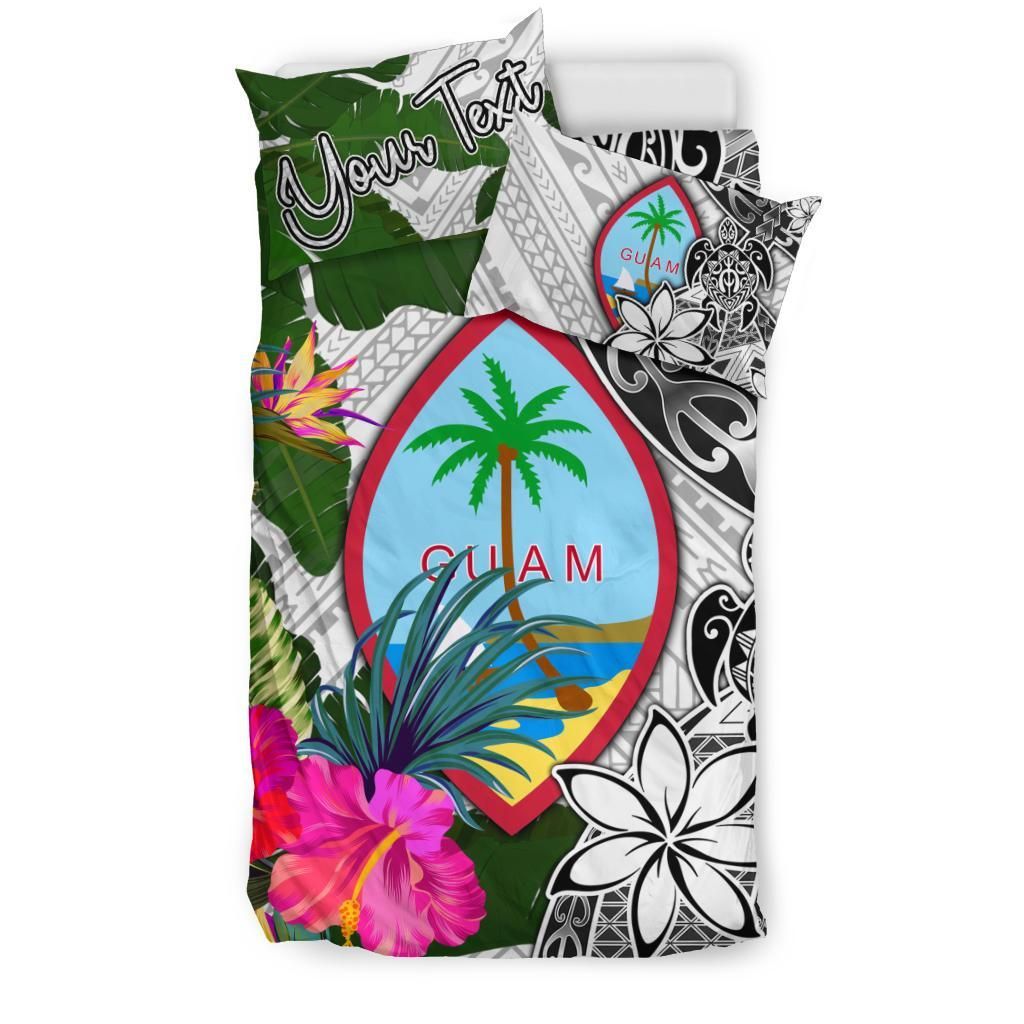 Guam Custom Personalised Bedding Set White - Turtle Plumeria Banana Leaf