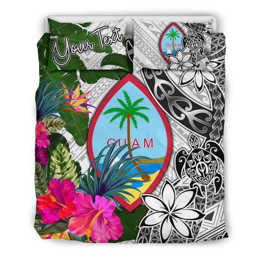 Guam Custom Personalised Bedding Set White - Turtle Plumeria Banana Leaf