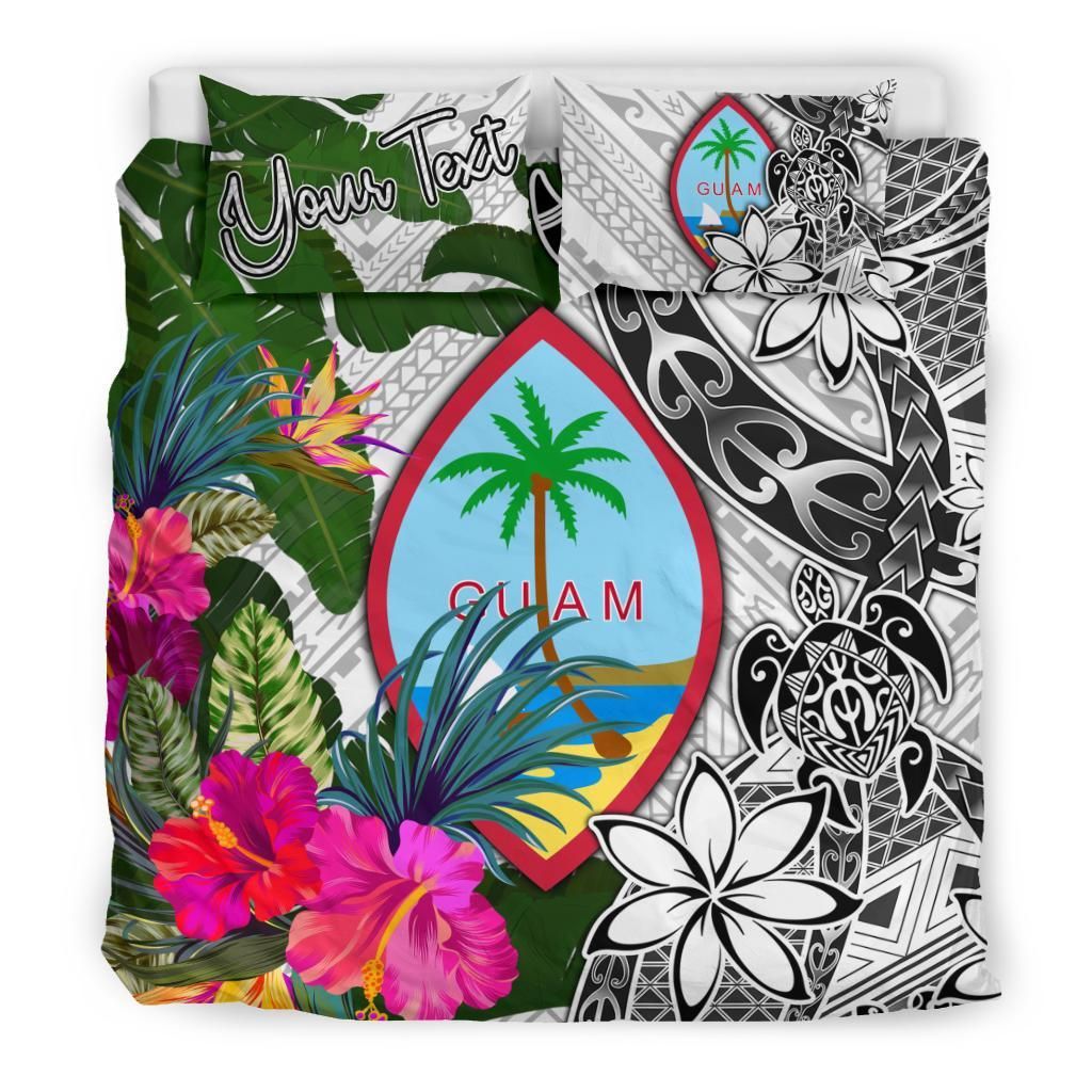 Guam Custom Personalised Bedding Set White - Turtle Plumeria Banana Leaf