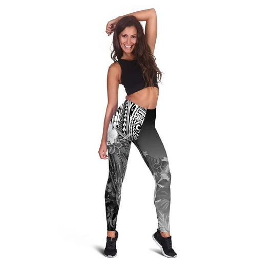 Guam Custom Personalised Legging - Humpback Whale with Tropical Flowers (white)