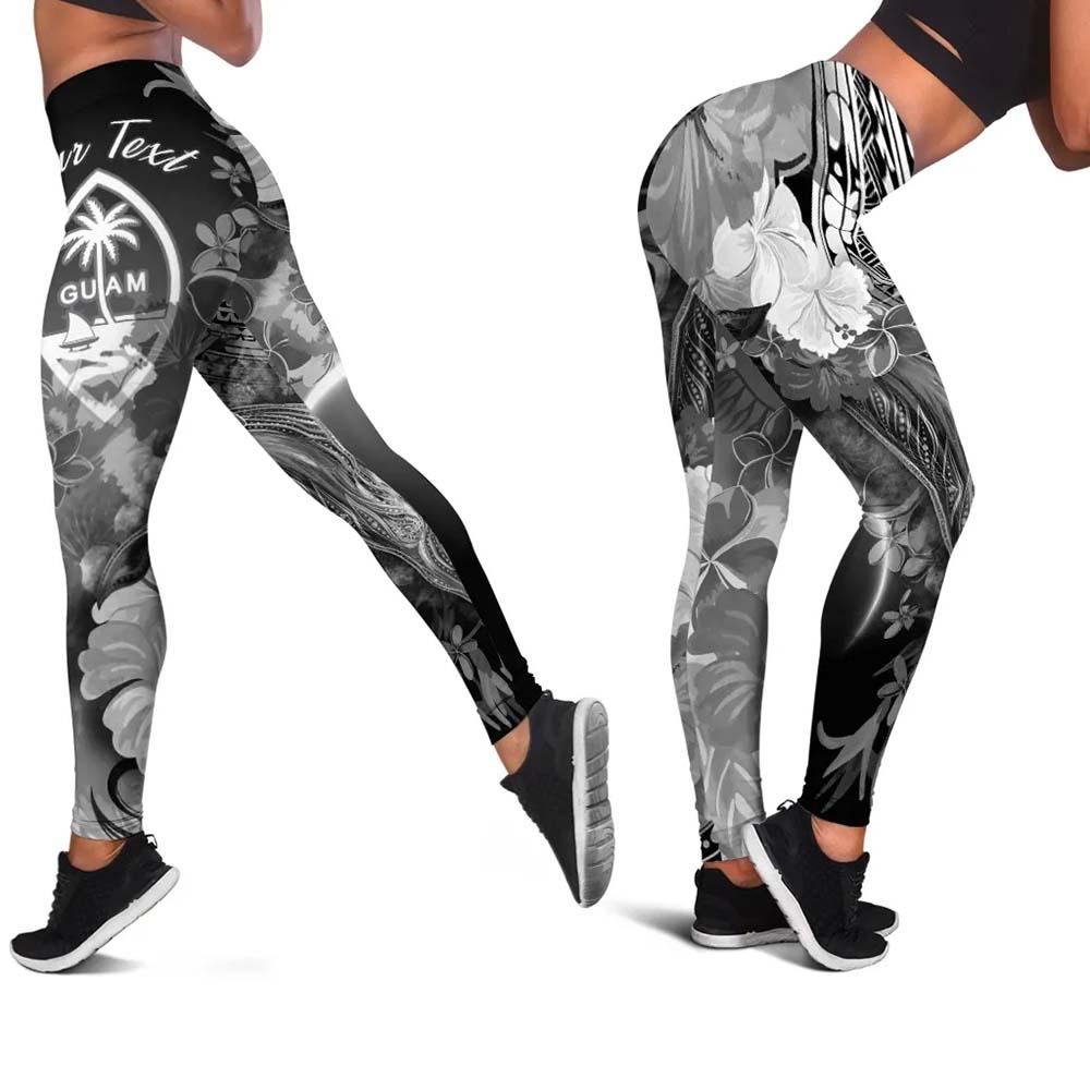 Guam Custom Personalised Legging - Humpback Whale with Tropical Flowers (white)
