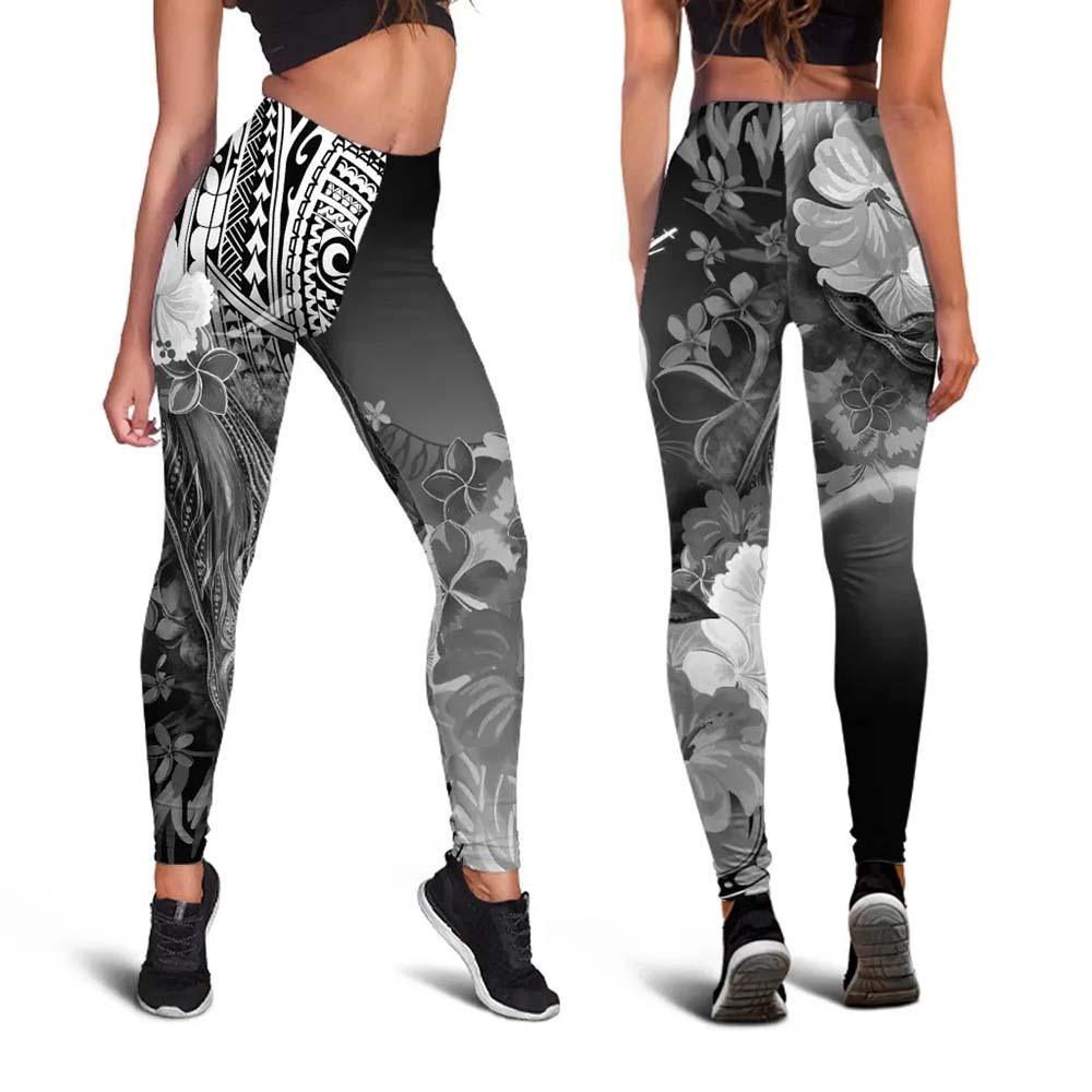 Guam Custom Personalised Legging - Humpback Whale with Tropical Flowers (white)
