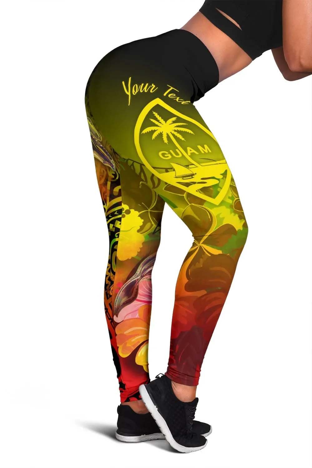 Guam Custom Personalised Legging - Humpback Whale with Tropical Flowers (Yellow)