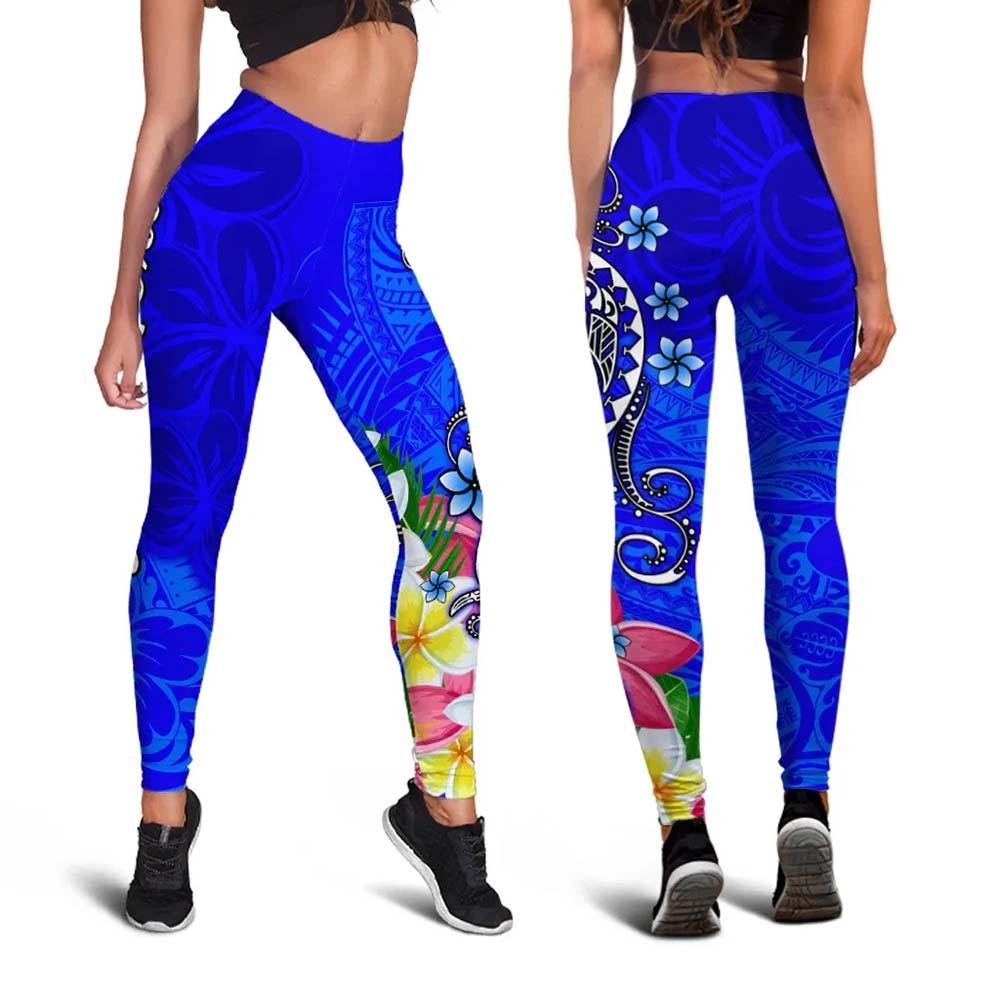 Guam Custom Personalised  Legging - Turtle Plumeria (Blue)