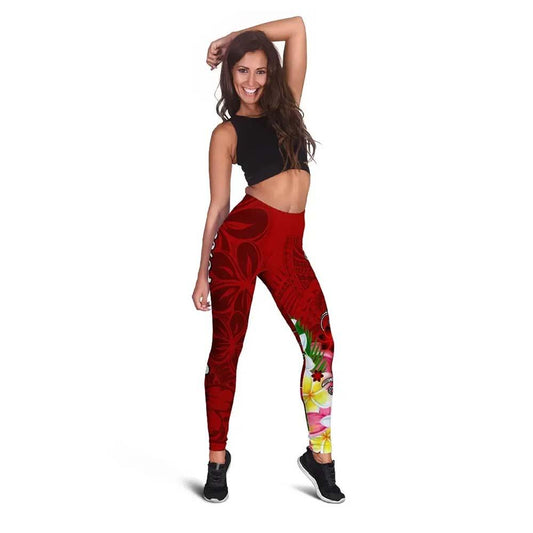 Guam Custom Personalised Legging - Turtle Plumeria (Red)
