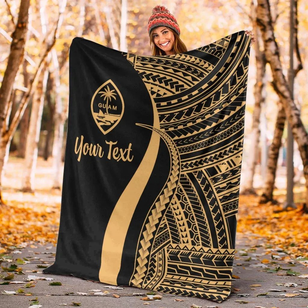 Guam Custom Personalised Premium Blanket - Gold Polynesian Tentacle Tribal Pattern