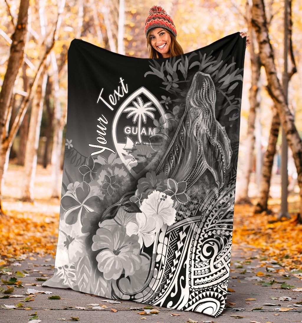 Guam Custom Personalised Premium Blanket - Humpback Whale with Tropical Flowers (White)