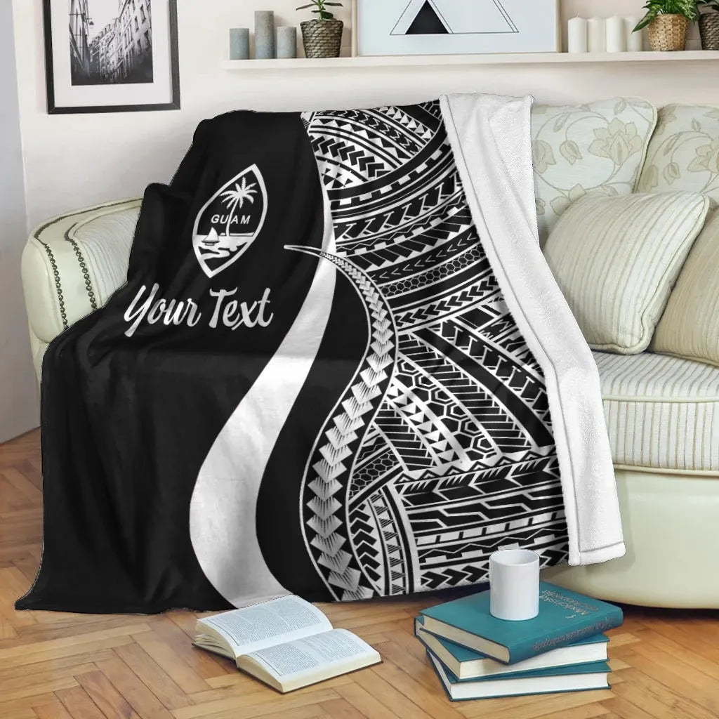 Guam Custom Personalised Premium Blanket - White Polynesian Tentacle Tribal Pattern