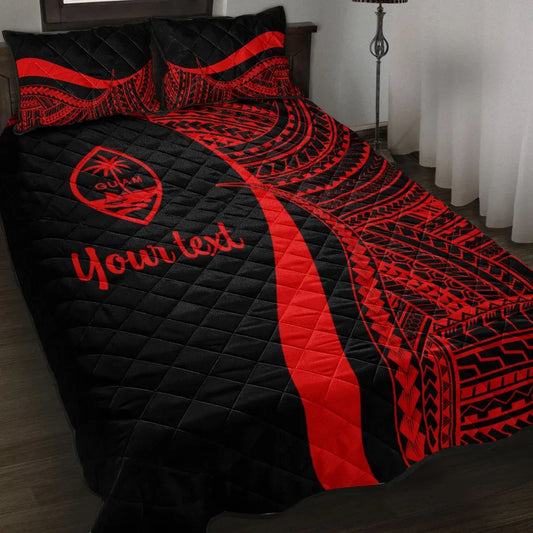 Guam Custom Personalised Quilt Bed Set - Red Polynesian Tentacle Tribal Pattern
