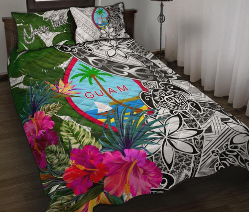 Guam Custom Personalised Quilt Bed Set White - Turtle Plumeria Banana Leaf