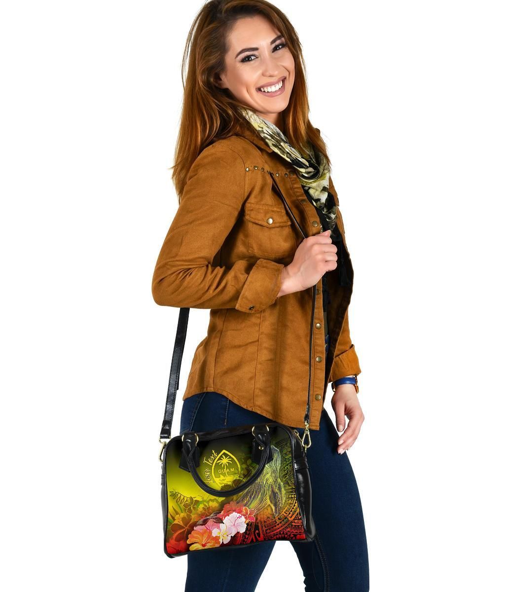 Guam Custom Personalised Shoulder Handbag - Humpback Whale With Tropical Flowers (Yellow)