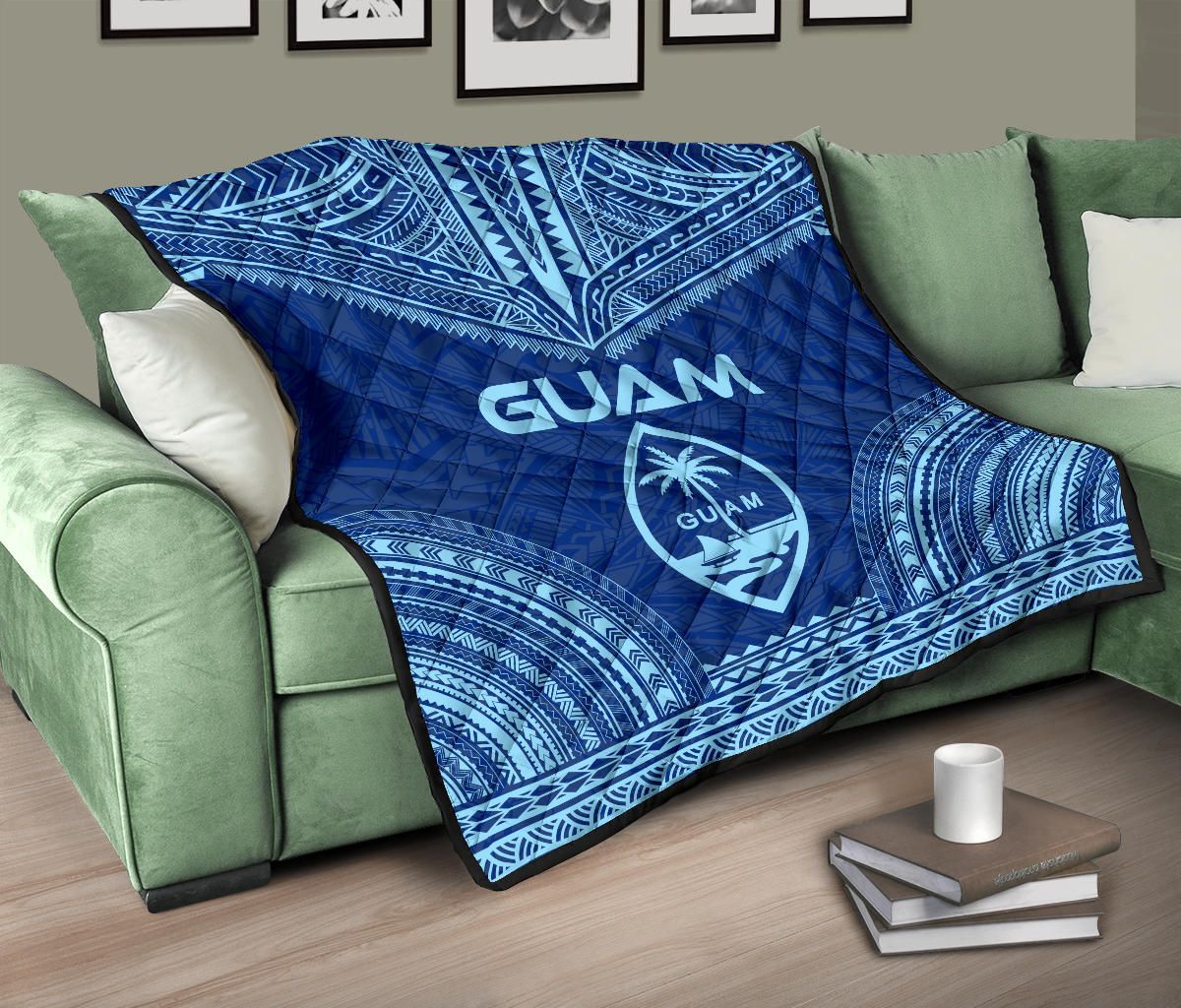 Guam Premium Quilt - Guam Coat Of Arms Polynesian Chief Blue Version