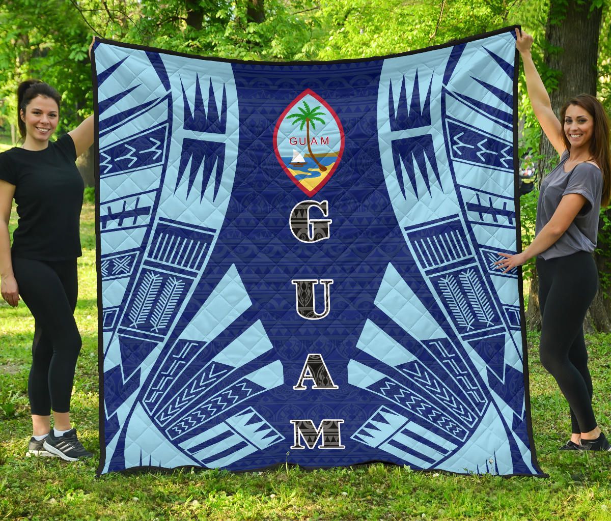Guam Premium Quilt - Guam Coat Of Arms Polynesian Pale Blue Tattoo