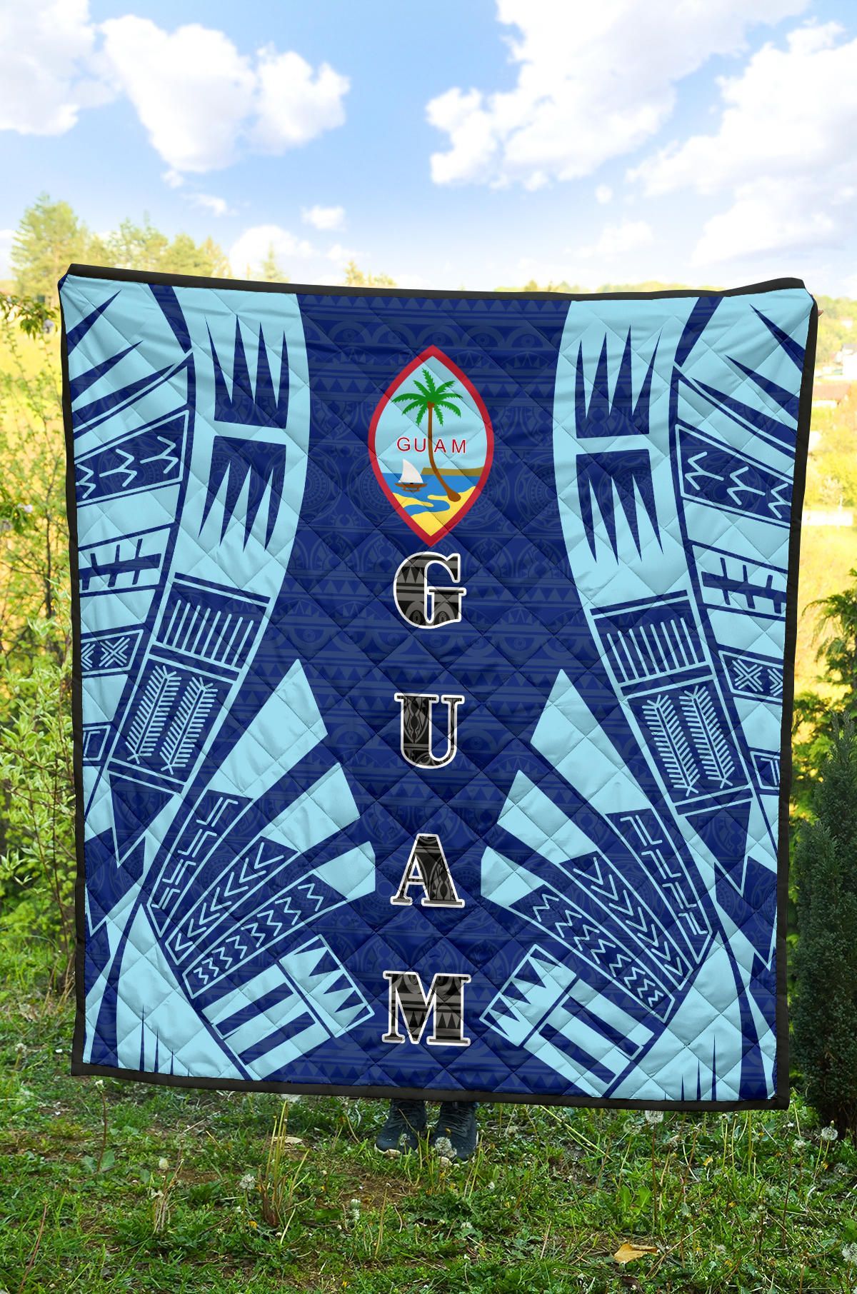 Guam Premium Quilt - Guam Coat Of Arms Polynesian Pale Blue Tattoo