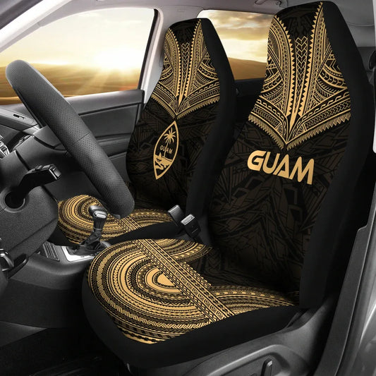 Guam Car Seat Cover - Guam Coat Of Arms Polynesian Chief Tattoo Gold Version