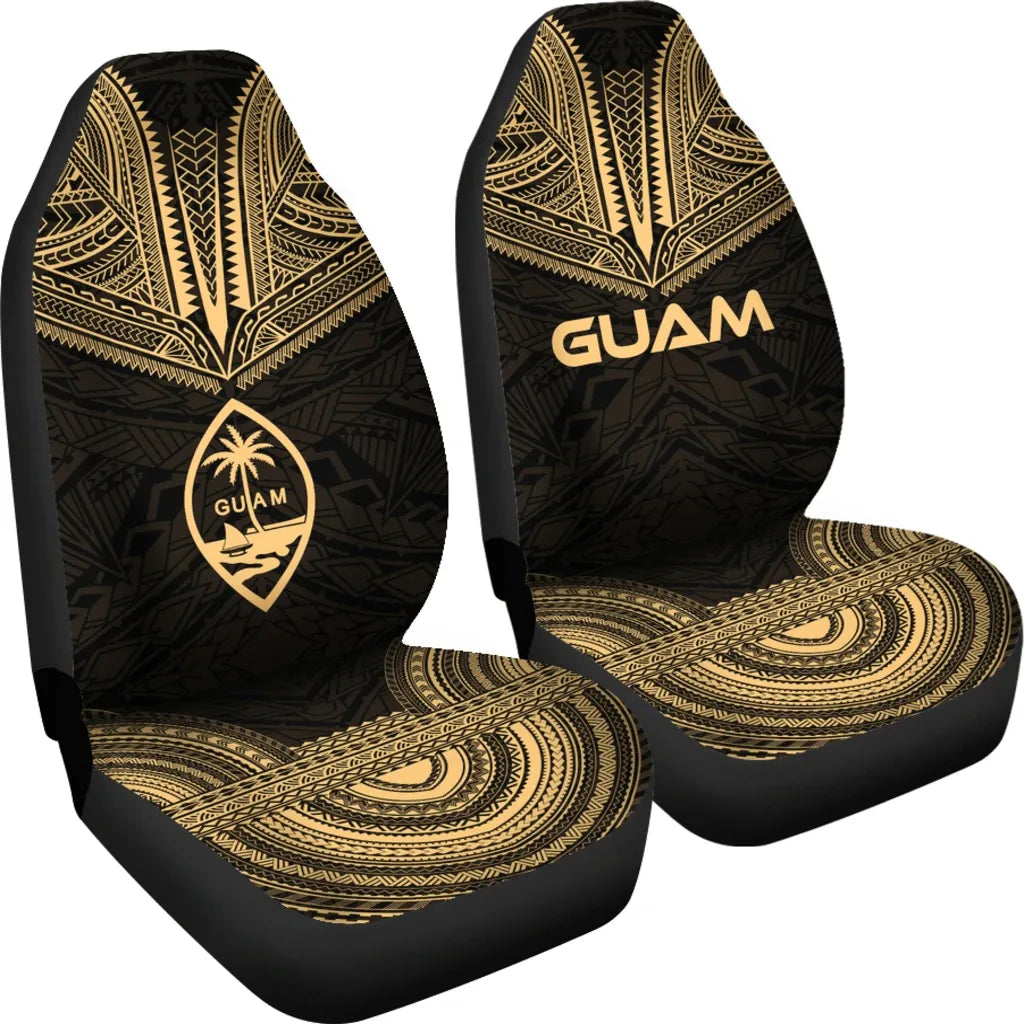 Guam Car Seat Cover - Guam Coat Of Arms Polynesian Chief Tattoo Gold Version