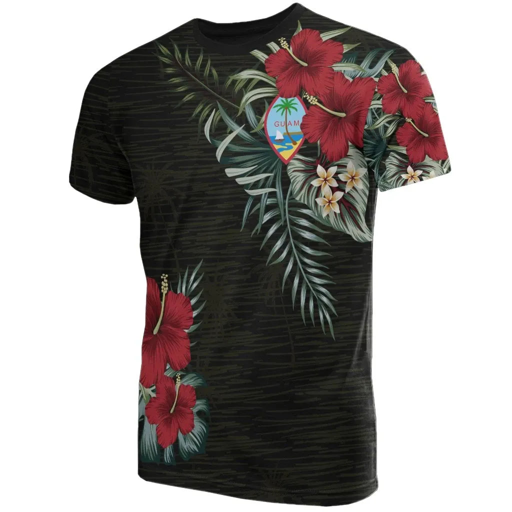 Guam T-Shirt - Guam Coat Of Arms Hibiscus Palm Leaves