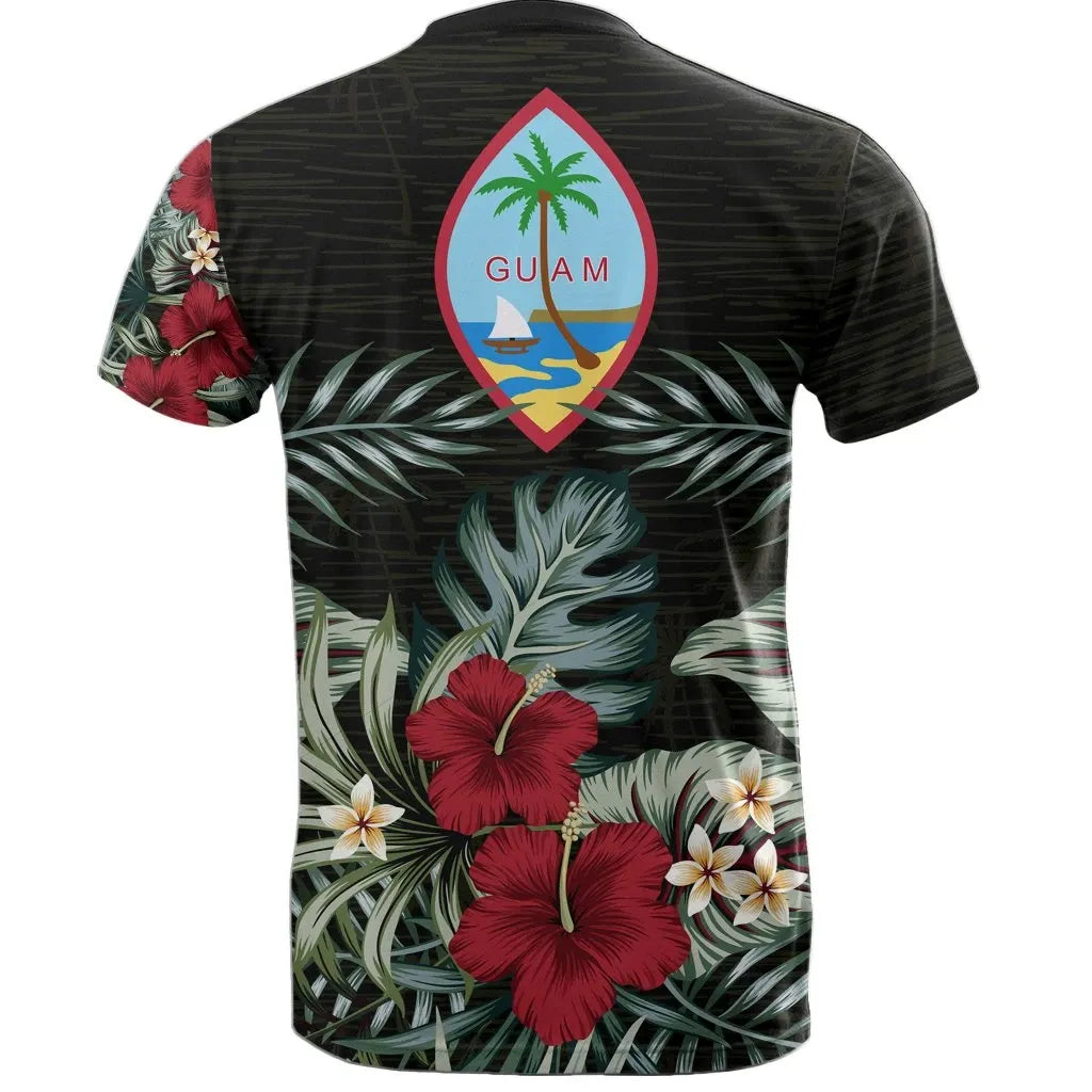 Guam T-Shirt - Guam Coat Of Arms Hibiscus Palm Leaves