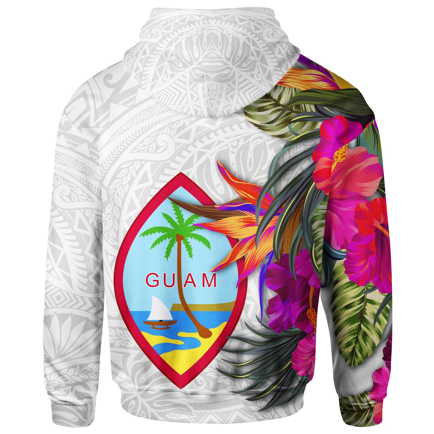 Guam Hoodie Hibiscus Polynesian White pattern