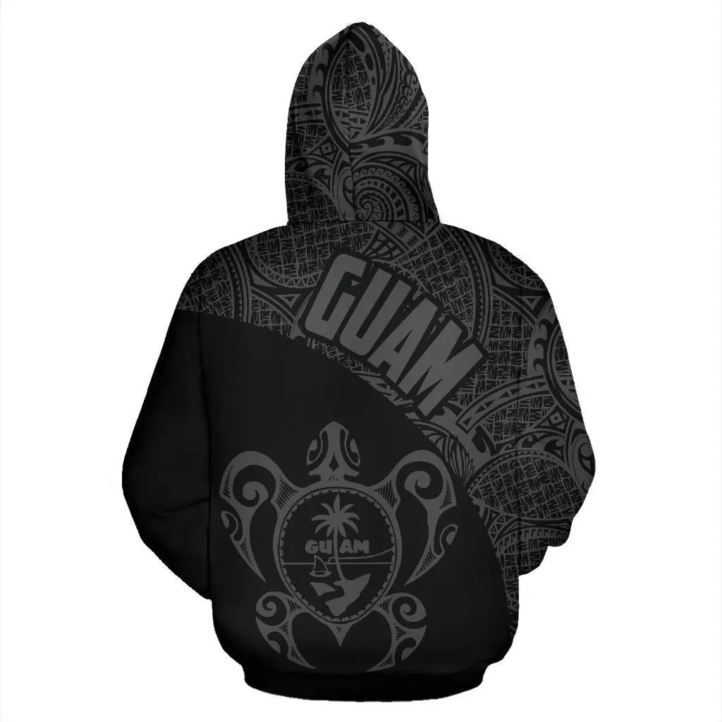 Guam Hoodie - Guam Coat Of Arm In Turtle Polynesian Tattoo Gray