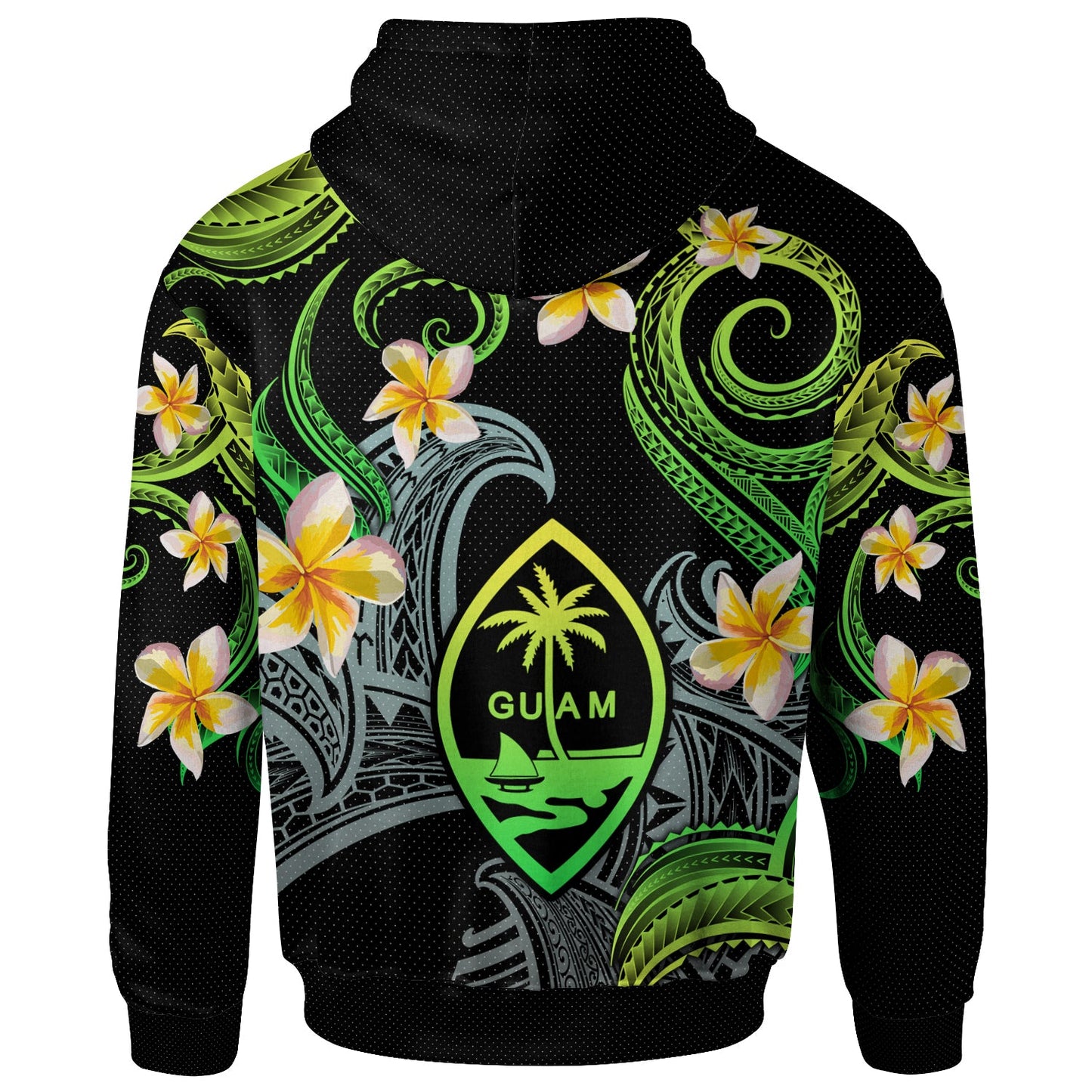 Guam Hoodie - Custom Personalised Polynesian Waves with Plumeria Flowers (Green)